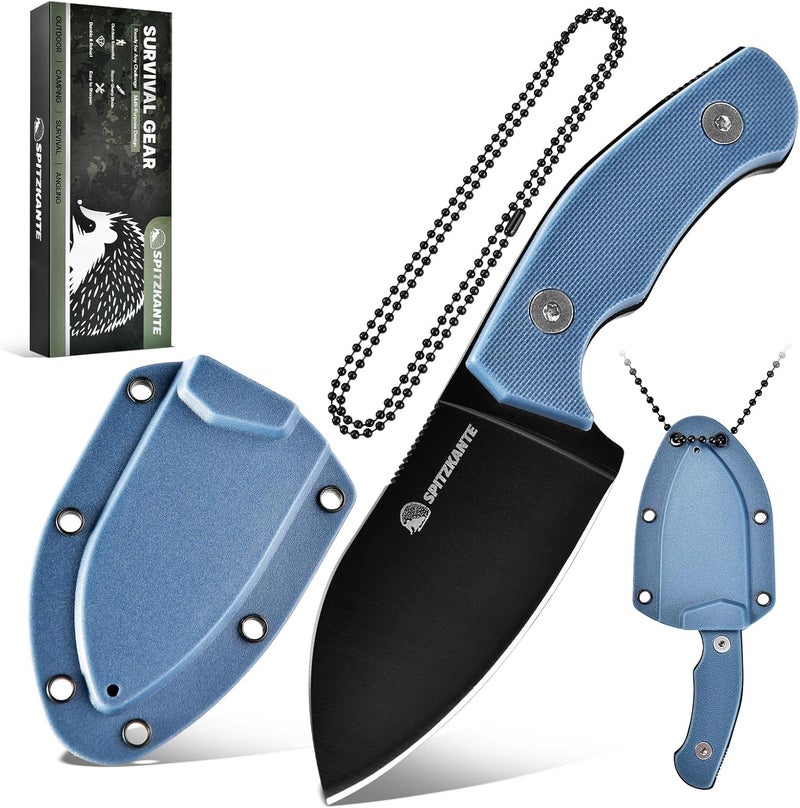 SPITZKANTE P-DA Neck Knife – EDC Fixed Blade Knife with Sheath and Necklace, 2.8" 5Cr14MoV Stainless Steel, Blue Handle for Hiking, Camping & Outdoor Use - Image 1